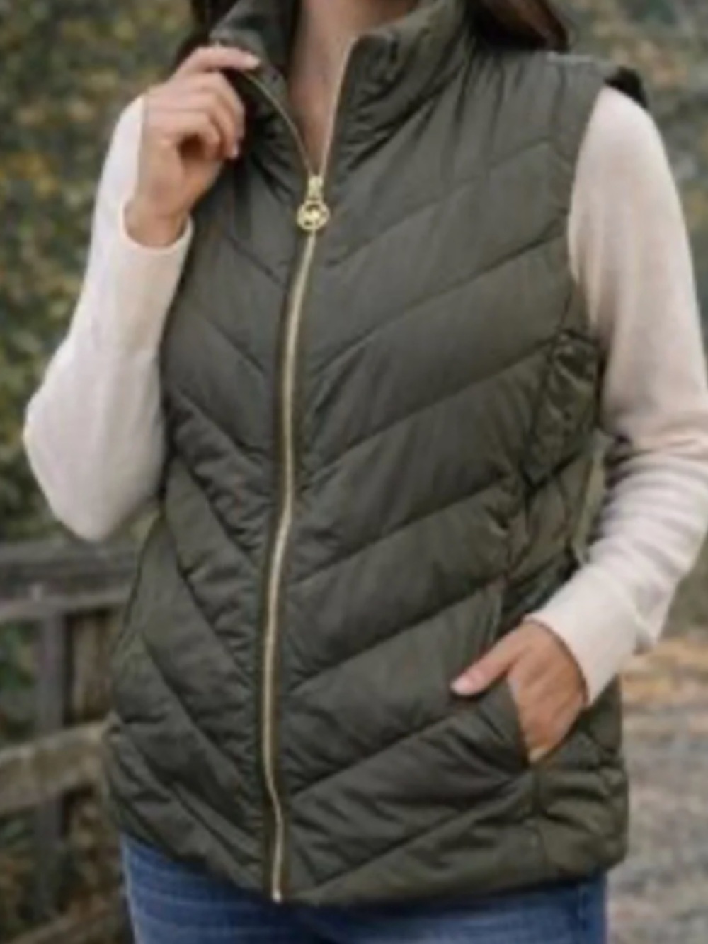Michael Kors Ivy Green Chevron Quilted Puffer Vest XL NWT